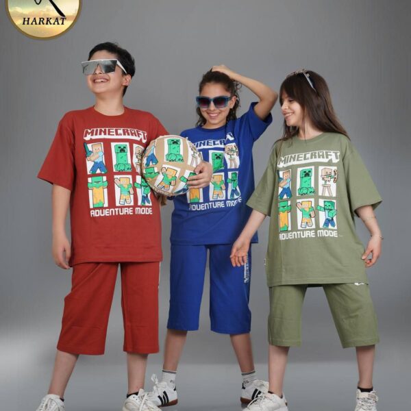 تیشرت و شلوارک جلو چاپ ماینکرافت دخترانه و پسرانه