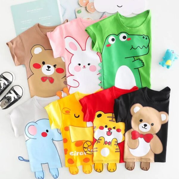 تیشرت بچه گانه اورجینال وارداتی چاپ و تکه دوزی حیوانات