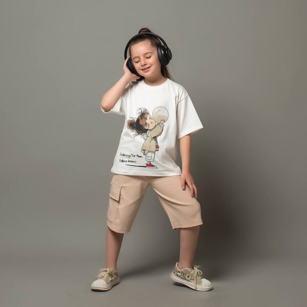 تیشرت و شلوارک دخترونه کتان دخترک و ماه