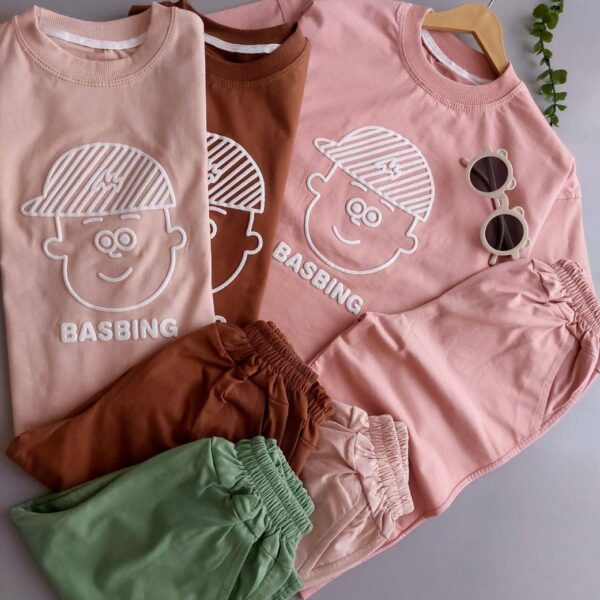 تیشرت و شلوارک لش استایل چاپ پفکی دخترانه و پسرانه