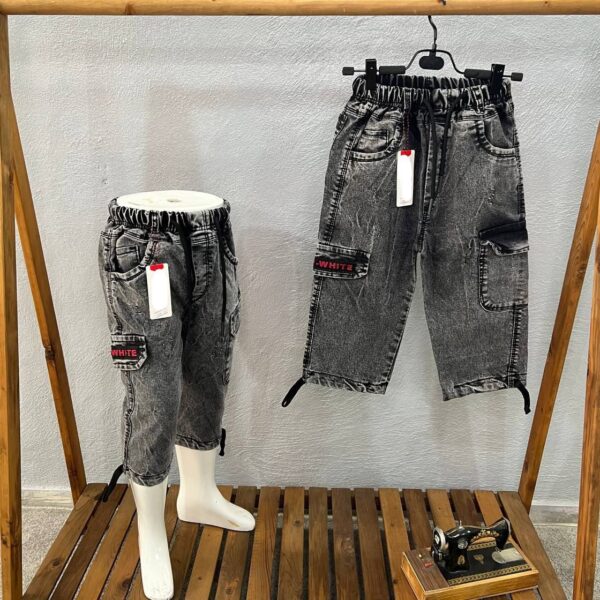 شلوارک جین بچگانه زغالی برمودا ۵ جیب