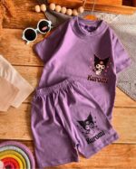 تیشرت و شلوارک دخترانه کرومی تک رنگ بنفش