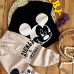 تیشرت مشکی و شلوار کرم میکی موس دخترانه و پسرانه