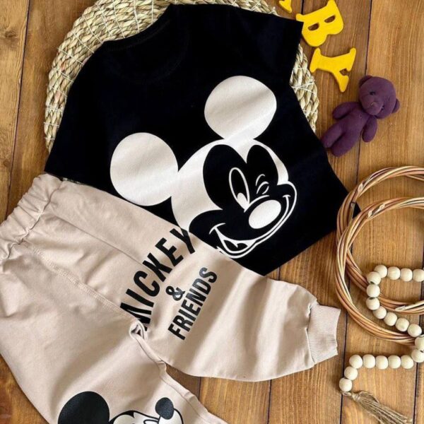 تیشرت مشکی و شلوار کرم میکی موس دخترانه و پسرانه