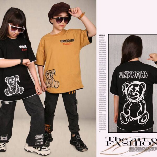 تیشرت تک لش تدی نگینی پشت و جلو چاپ دخترانه و پسرانه