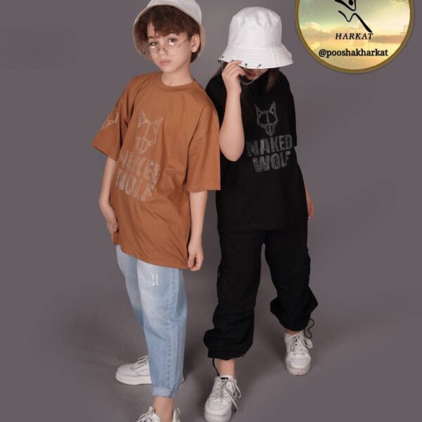 تیشرت تک دخترانه و پسرانه طرح NAKED WOLF نگین دار
