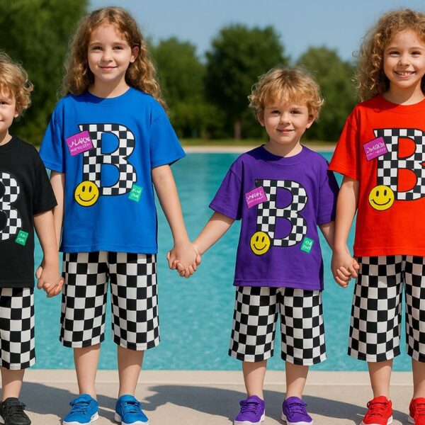 تیشرت و شلوارک شطرنجی لش اسپرت B دخترانه و پسرانه