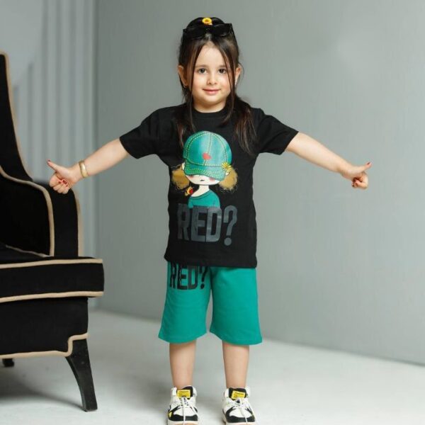 تیشرت و شلوارک دختر کلاهدار RED 