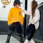 بلوز و شلوار دخترانه و پسرانه لش استایل چاپ خطوط چینی