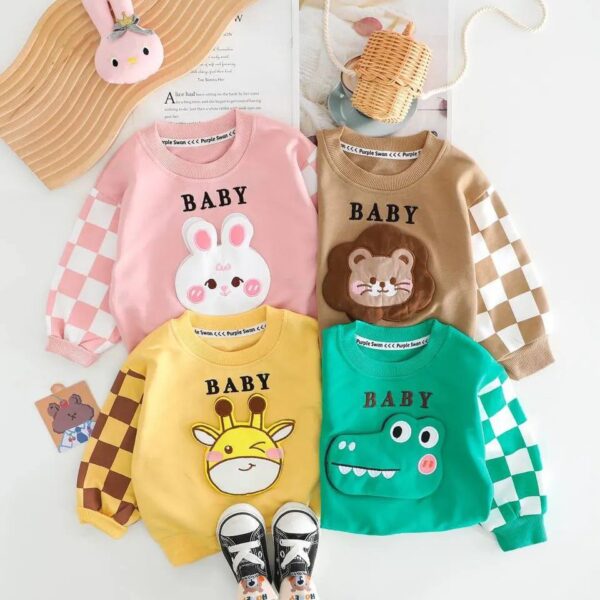 بلوز و شلوار لی وارداتی بچگانه زرافه آستین شطرنجی